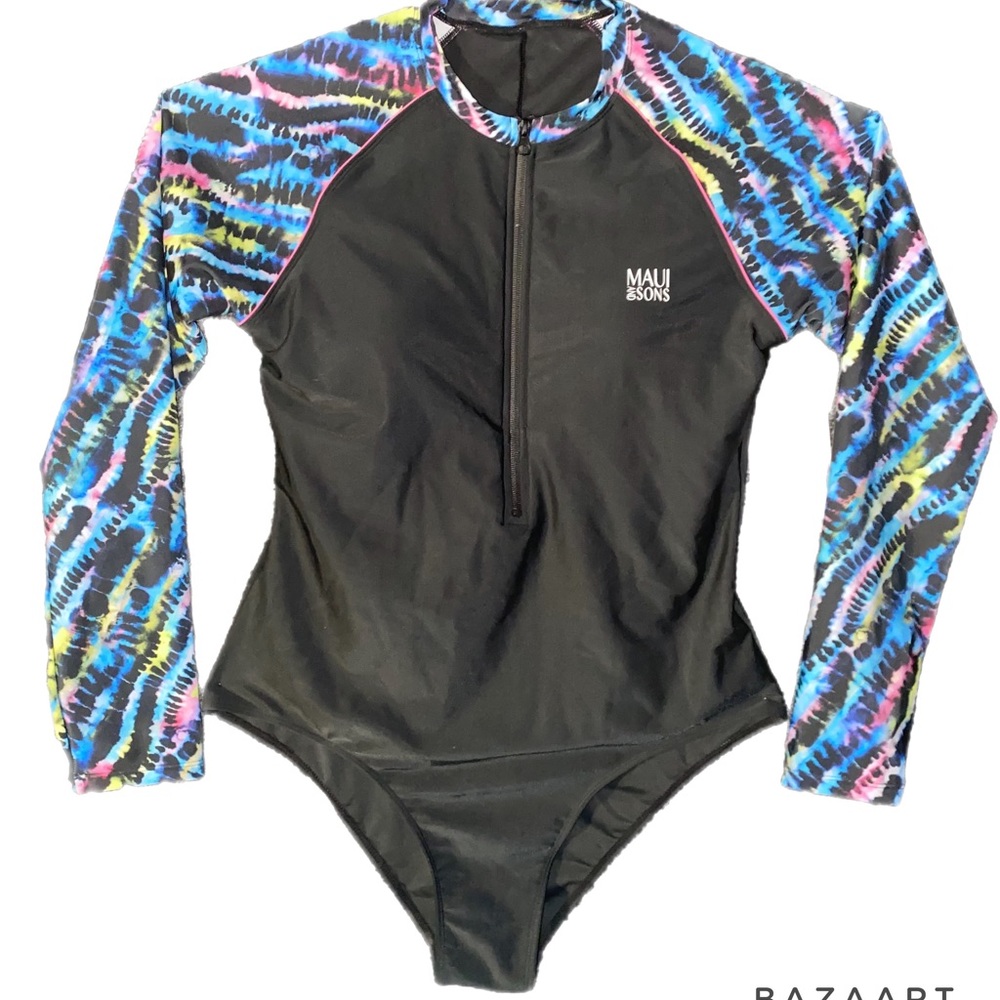 Swim suit long sleeve high neck open back